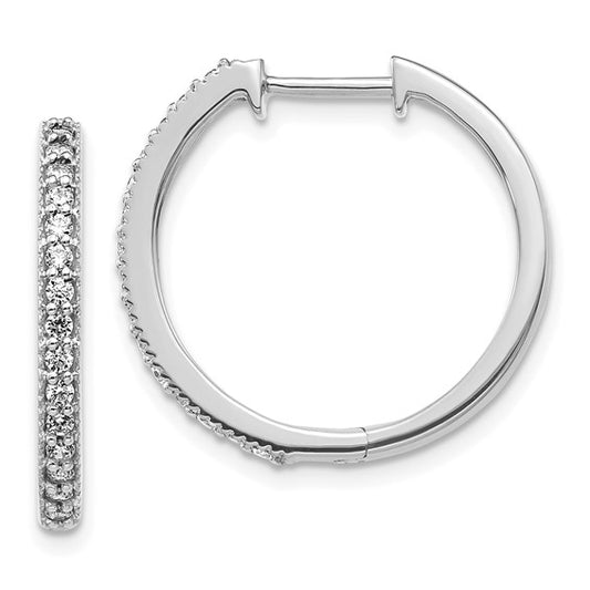 14k White Gold Diamond Milgrain Hinged Hoop Earrings