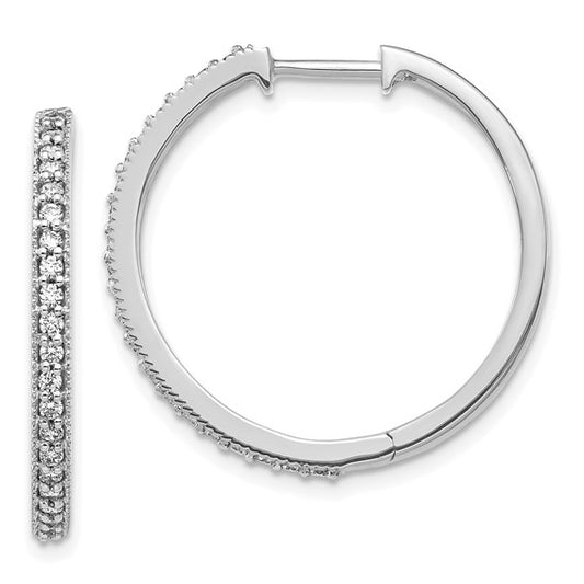 14K White Gold Lab Grown Diamond VS/SI GH, Milgrain Hinged Hoop Earrings