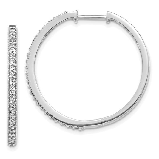 14k White Gold Diamond Milgrain Hinged Hoop Earrings