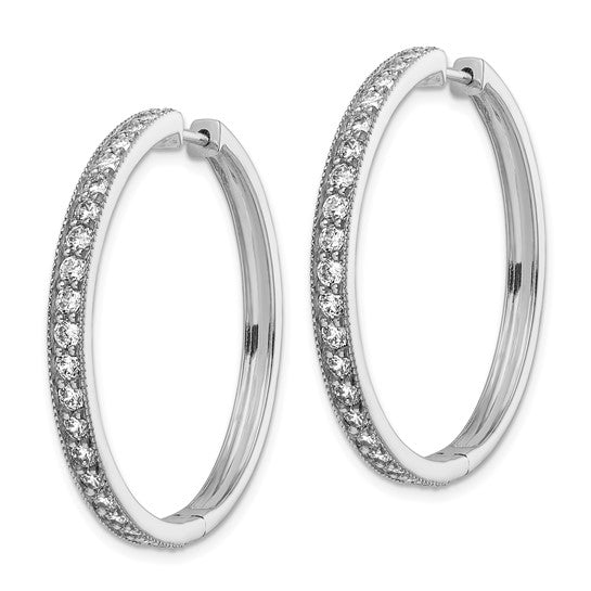 14k White Gold Diamond Milgrain Hinged Hoop Earrings