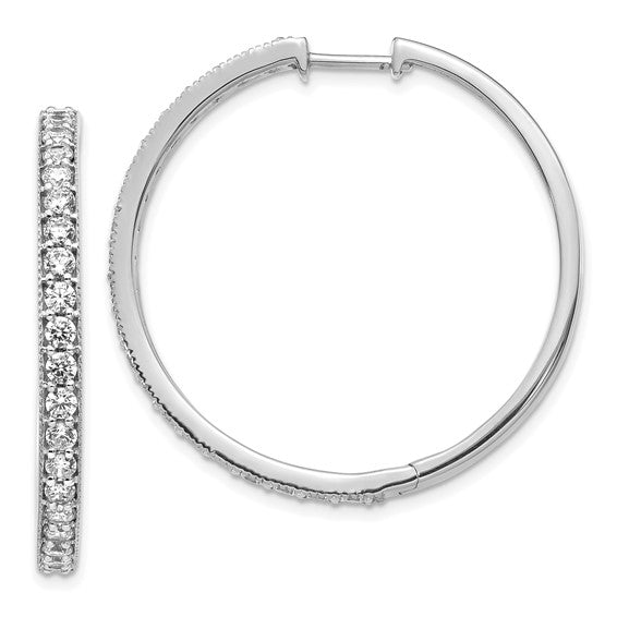 14k White Gold Diamond Milgrain Hinged Hoop Earrings