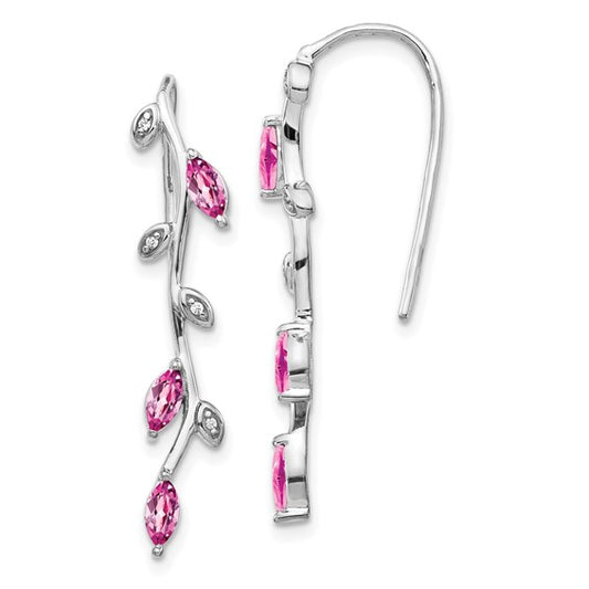 14k White Gold Diamond and Pink Sapphire Earrings