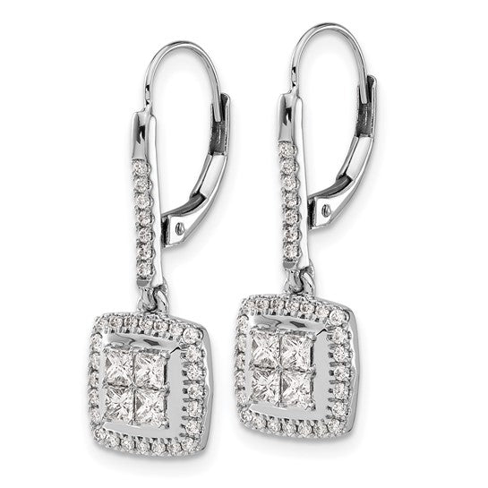 14k White Gold Diamond Cluster Leverback Earrings