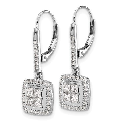 14k White Gold Diamond Cluster Leverback Earrings