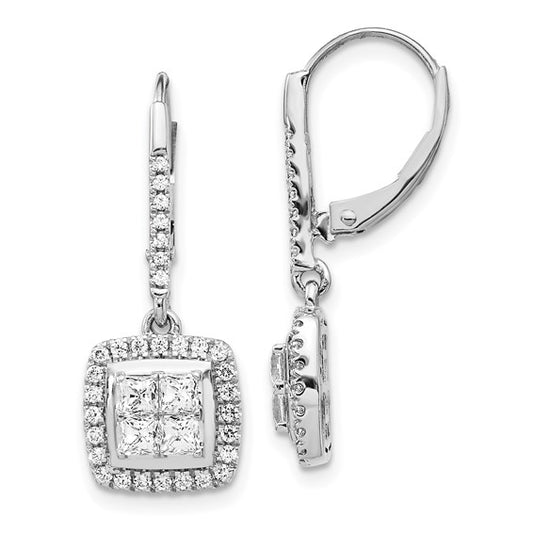 14k White Gold Diamond Cluster Leverback Earrings