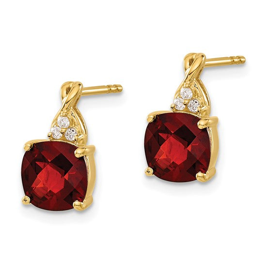 10k Checkerboard Garnet and Diamond Earrings