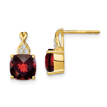 10k Checkerboard Garnet and Diamond Earrings