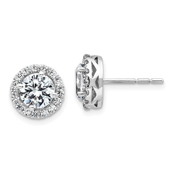 14k White Gold Round Halo G H I True Light Moissanite Earrings