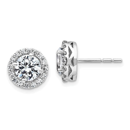 14k White Gold Round Halo G H I True Light Moissanite Earrings