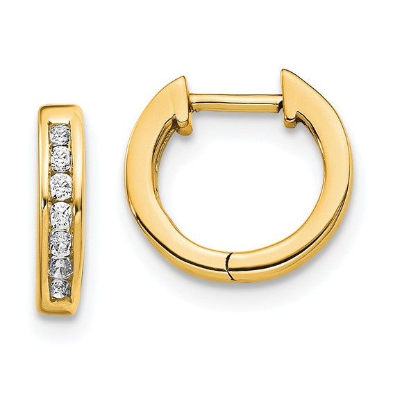 14k Gold Polished Diamond Hinged Hoop Earrings