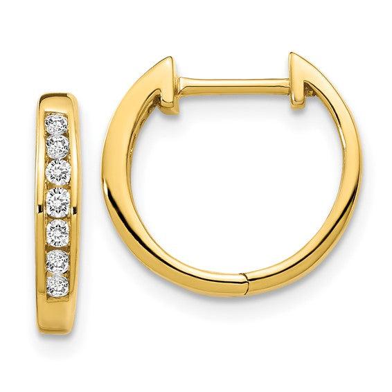 10k Gold Polished Diamond Hinged Hoop Earrings