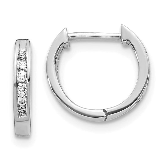 10k White Gold Polished Diamond Hinged Hoop Earrings