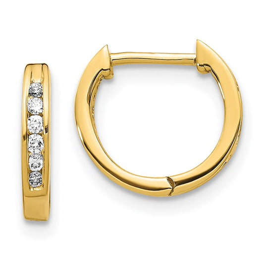 10k Gold Polished Diamond Hinged Hoop Earrings