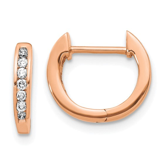 10k Rose Gold Polished Diamond Hinged Hoop Earrings