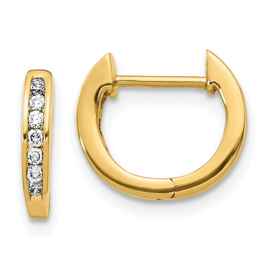 10k Gold Polished Diamond Hinged Hoop Earrings