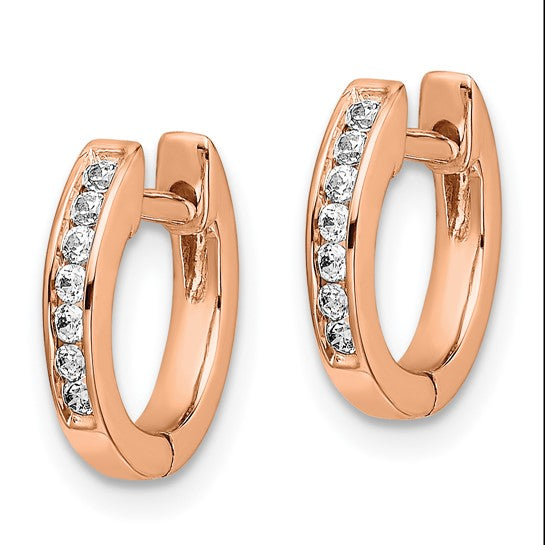 14k Rose Gold Polished Diamond Hinged Hoop Earrings