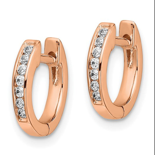 14k Rose Gold Polished Diamond Hinged Hoop Earrings