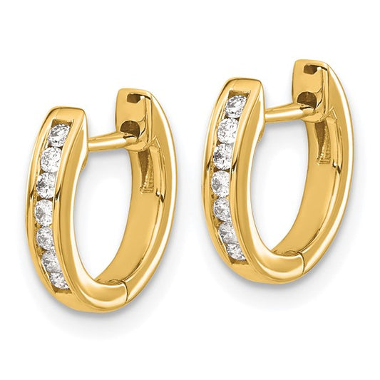 14k Gold Polished Diamond Hinged Hoop Earrings
