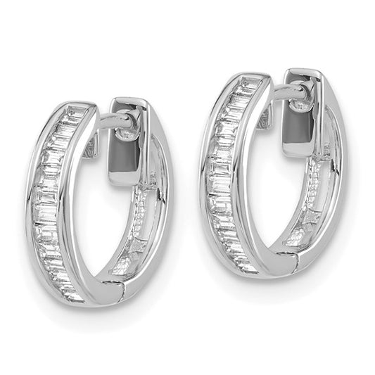 10k White Gold Baguette Diamond Hinged Hoop Earrings