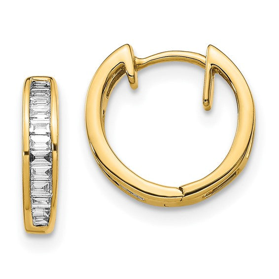 10k Baguette Diamond Hinged Hoop Earrings