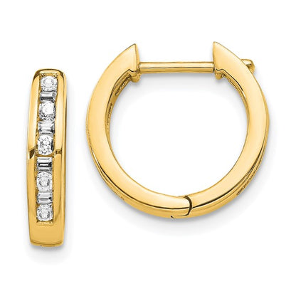 10k Round/Baguette Diamond Hinged Hoop Earrings