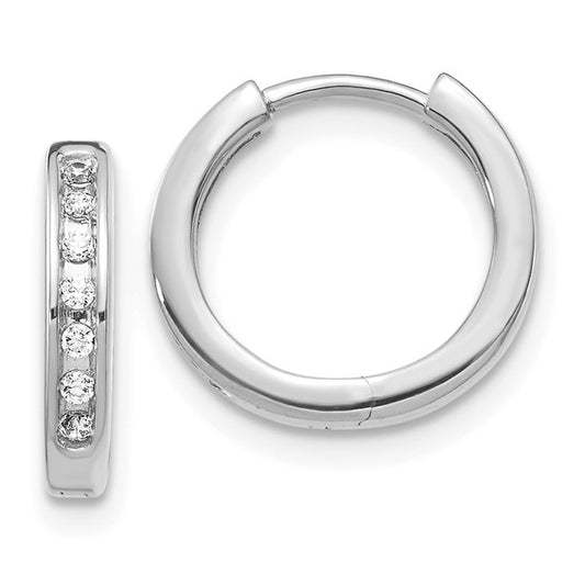 14k White Gold Diamond Hinged Hoop Earrings