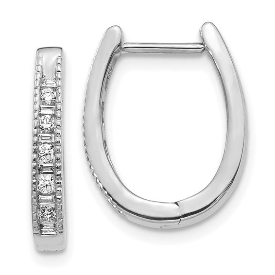 14k White Gold Diamond Oval Hinged Hoop Earrings