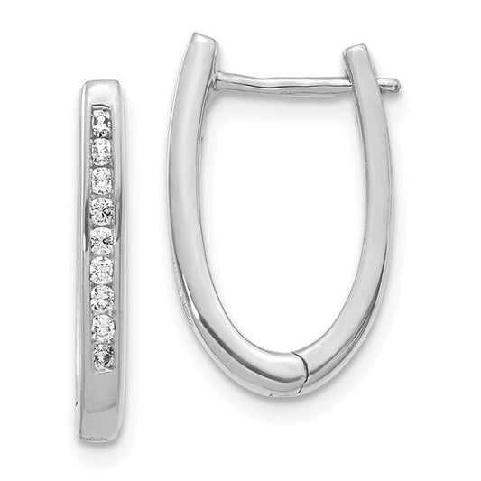 14k White Gold Diamond Oval Hinged Hoop Earrings