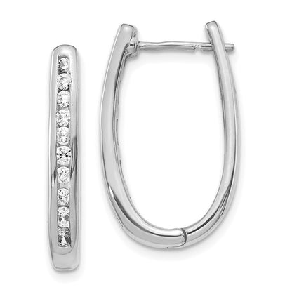14k White Gold Diamond Oval Hinged Hoop Earrings