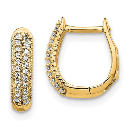 14k Polished Diamond Hinged Hoop Earrings