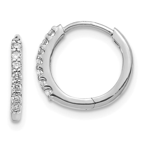 14k White Gold Diamond Hinged Hoop Earrings