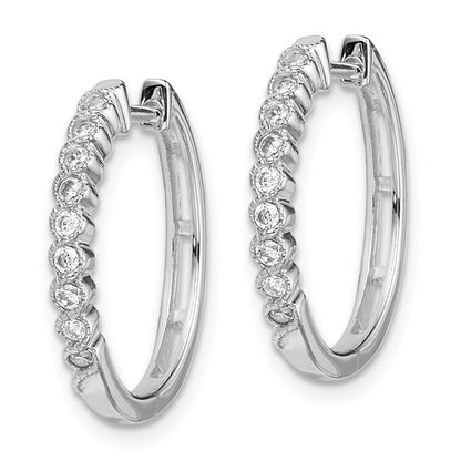 14k White Gold Polished Diamond Hinged Hoop Earrings