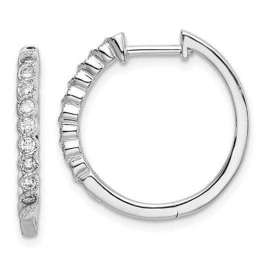14k White Gold Polished Diamond Hinged Hoop Earrings