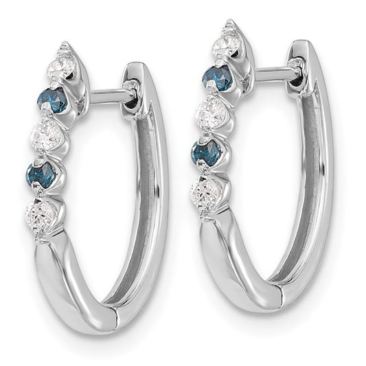 14k White Gold Blue/White Diamond Hinged Hoop Earrings