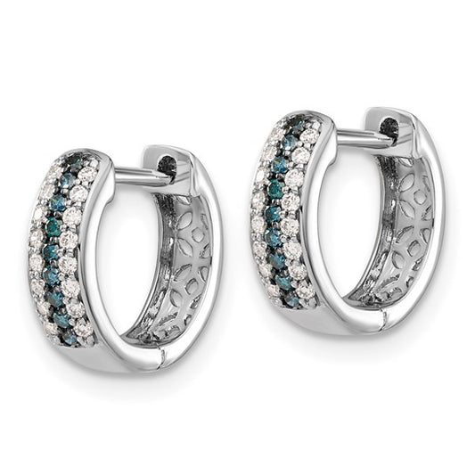 14k White Gold Blue and White Diamond Hinged Hoop Earrings