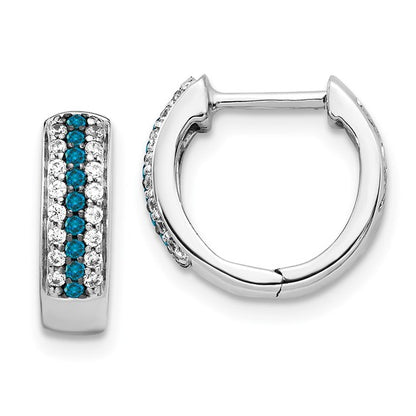 14k White Gold Blue and White Diamond Hinged Hoop Earrings