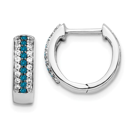 14k White Gold Blue and White Diamond Hinged Hoop Earrings