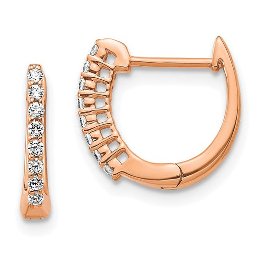 14k Rose Gold Polished Diamond Hinged Hoop Earrings
