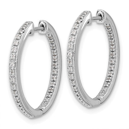 14k White Gold Polished Diamond In/Out Hinged Hoop Earrings