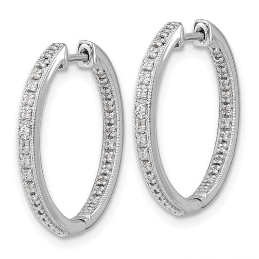 14k White Gold Polished Diamond In/Out Hinged Hoop Earrings