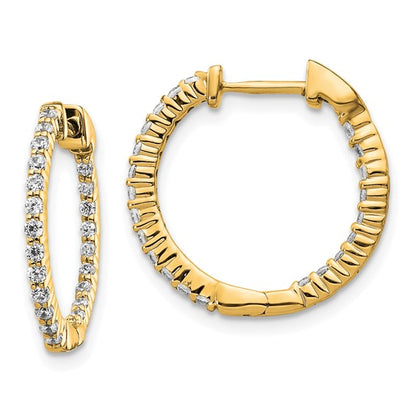 10k Gold Polished Diamond In/Out Hinged Hoop Earrings