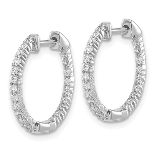 14k White Gold Polished Diamond In/Out Hinged Hoop Earrings