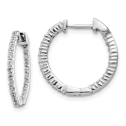 14k White Gold Polished Diamond In/Out Hinged Hoop Earrings