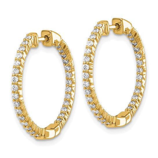 10k Gold Polished Diamond In/Out Hinged Hoop Earrings