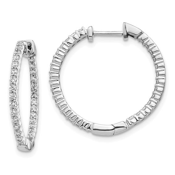 14k White Gold Polished Diamond In/Out Hinged Hoop Earrings