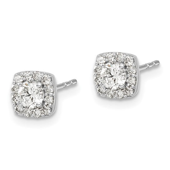 14k White Gold Square Cluster Diamond Earrings