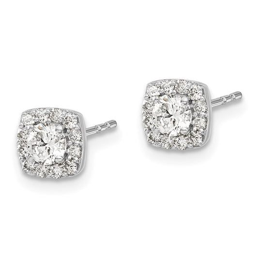 14k White Gold Square Cluster Diamond Earrings