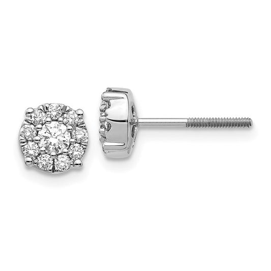 14k White Gold Cluster Diamond Screw Back Post Earrings