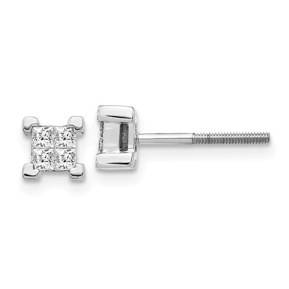 14k White Gold Princess Diamond Screwback Earrings