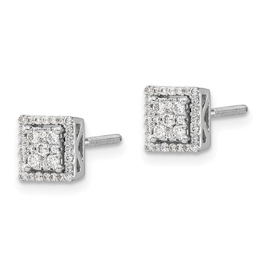 14k White Gold Diamond Square Screw Back Post Earrings